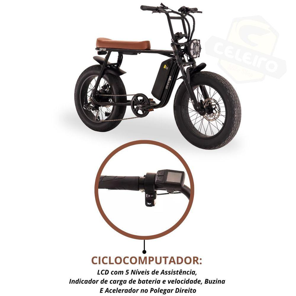 Miniatura Bicicleta Elétrica StreetGo Aro 20 S12 7V A24 Preto/Marrom