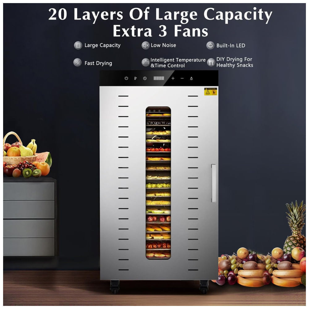 Miniatura Desidratador de Alimentos Profissional com 20 Bandejas em Aço Inoxidável, Temporizador 24H e Controle de Temperatura, 1...