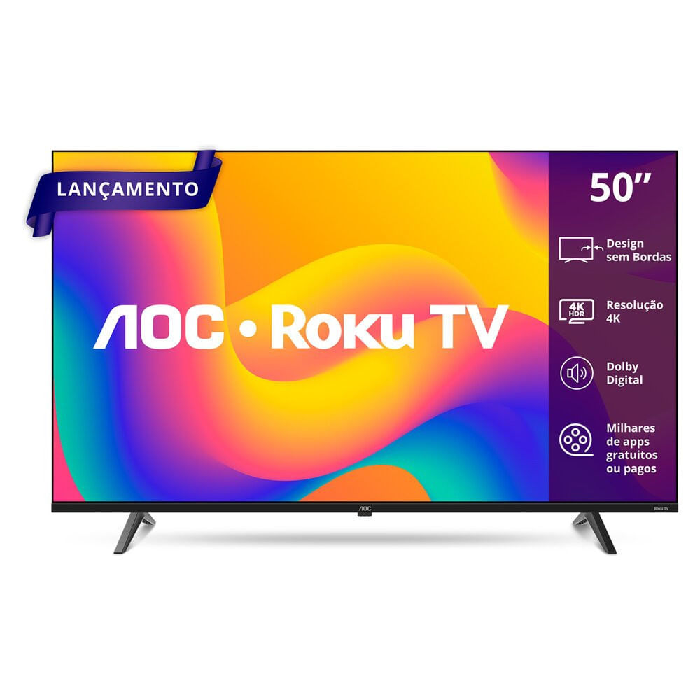 Miniatura Smart TV AOC 50 Polegadas, DLED, 4K, Roku TV - 50U7045/78G Preto - Bivolt