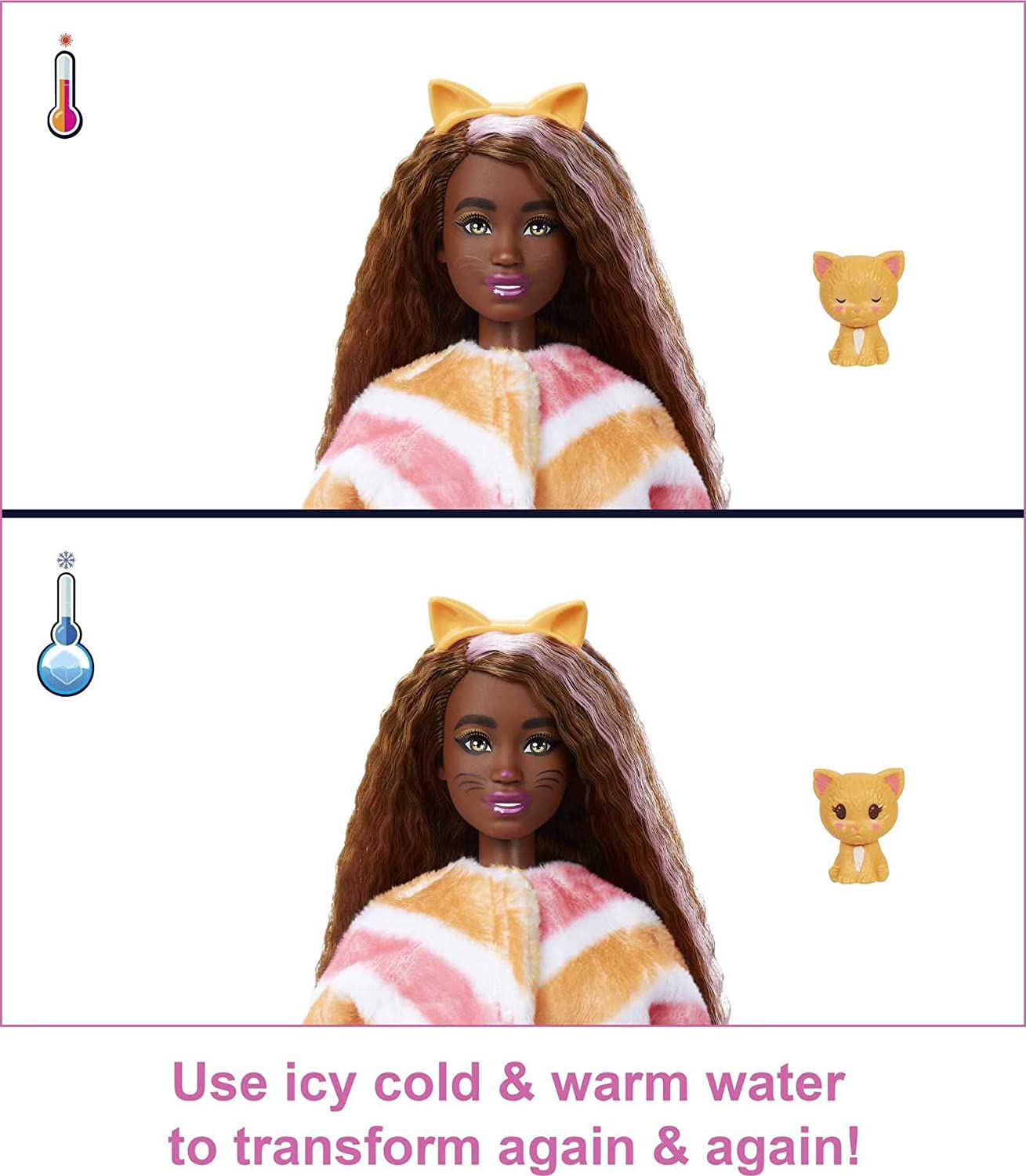 Miniatura Barbie Cutie Revelação com Fantasia de Gatinho e 10 S urpresas Incluindo 1 Mini Pet com Mudança de Cor