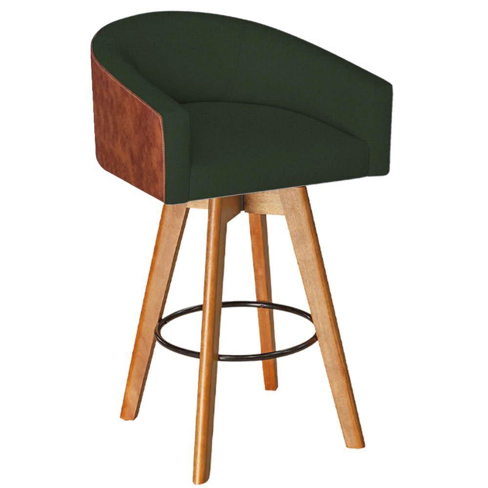 Miniatura Banqueta Tamborete Com Base Giratória De Madeira Sintético Nozes Linho Verde