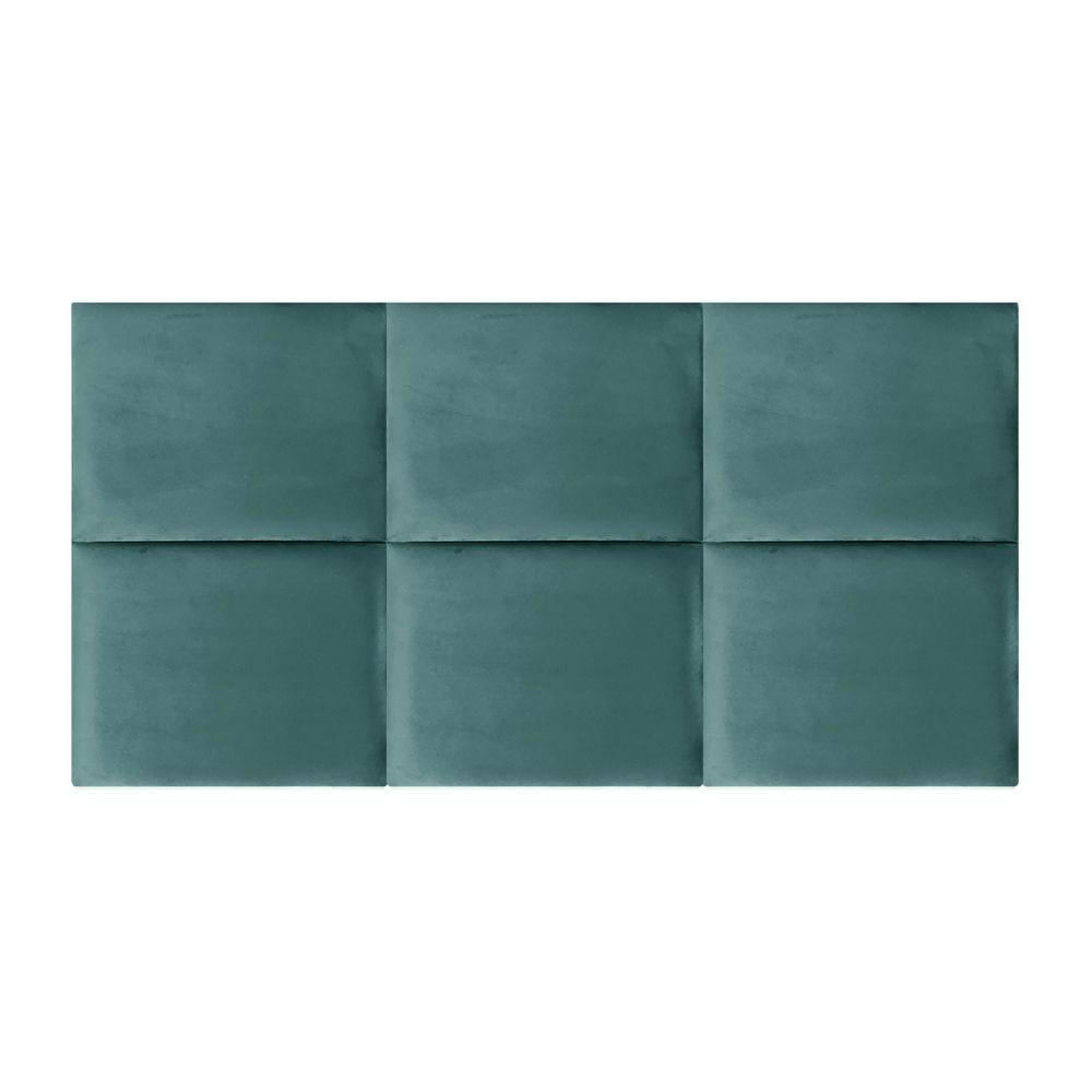 Miniatura Cabeceira Estofada Painel Modulada Veludo Cama Box Casal - Shop Das Cabeceiras Ciano Escuro