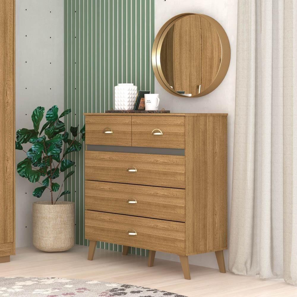 Miniatura Cômoda 5 Gavetas Estilo Retrô 91cm Ziza V02 Nature-alasca - Mpozenato