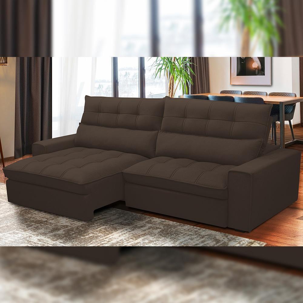 Miniatura Sofá Retrátil Reclinável Para Sala De Estar Living 290cm Dimas F04 Veludo Marrom