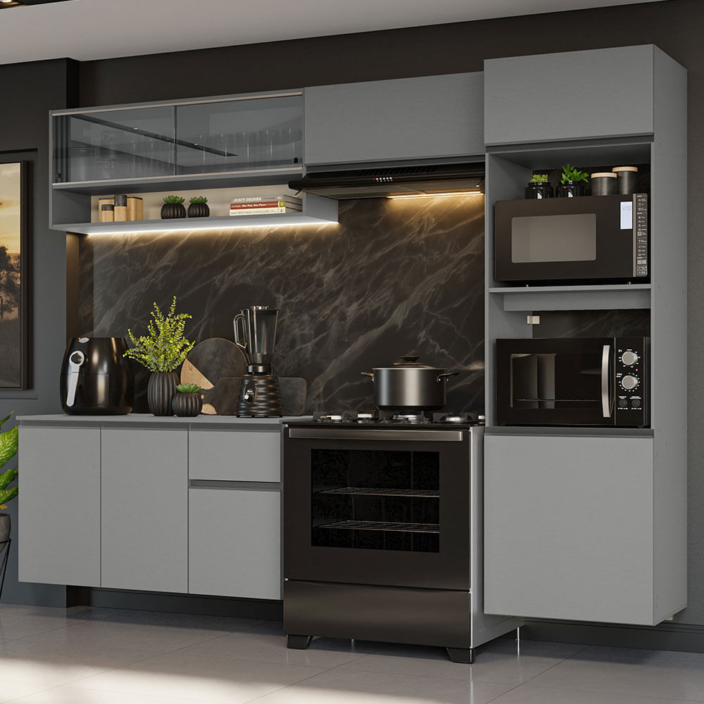 Miniatura Armário de Cozinha Completa Suspenso 260cm Cinza Nice Madesa 10 Cor:Cinza