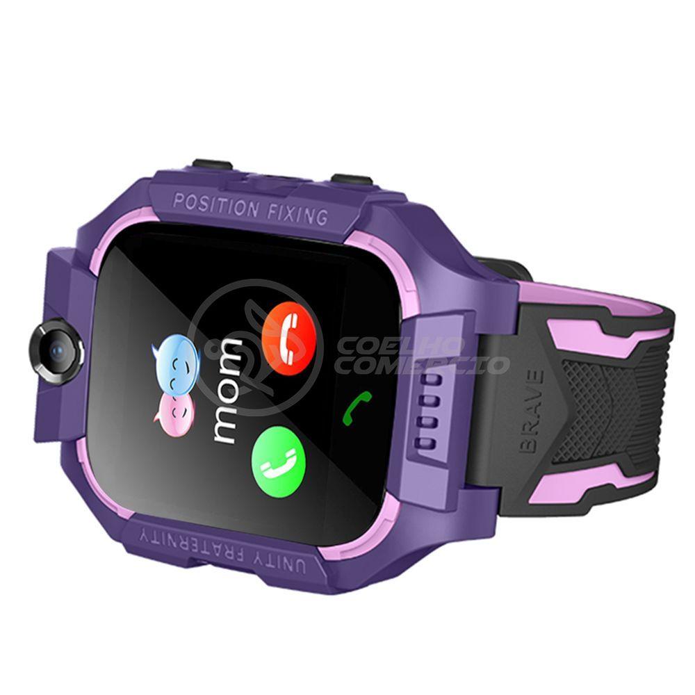 Miniatura Smartwatch Relógio Inteligente Infantil Criança Q12 Localização Chamadas Sos Android E Ios - Roxo