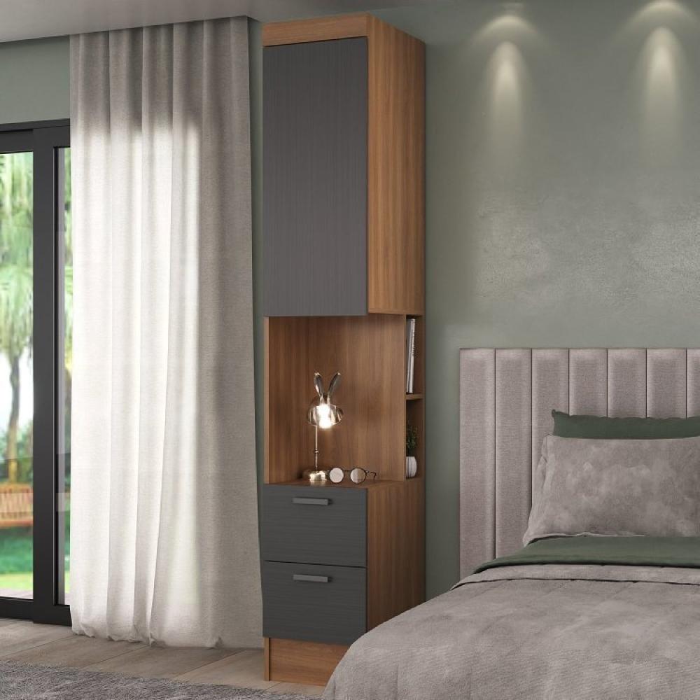 Guardo Roupa Modulado 7 Portas 4 Gavetas 5 Peças Hecol Móveis Nogal/Grafite