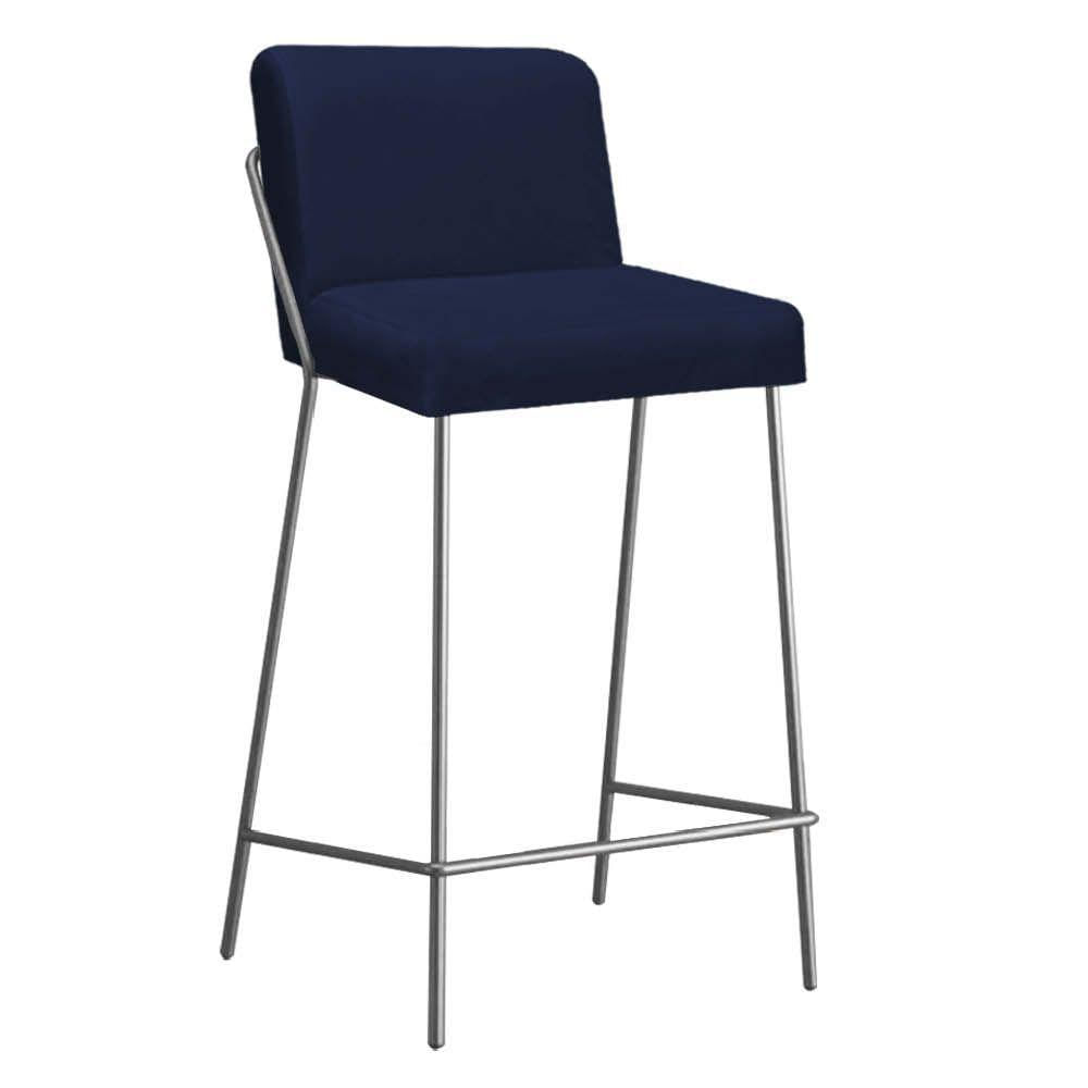 Miniatura Banqueta Alta Com Encosto Drika Industrial Cozinha Bistrô Ferro Cinza Sintético Azul Marinho