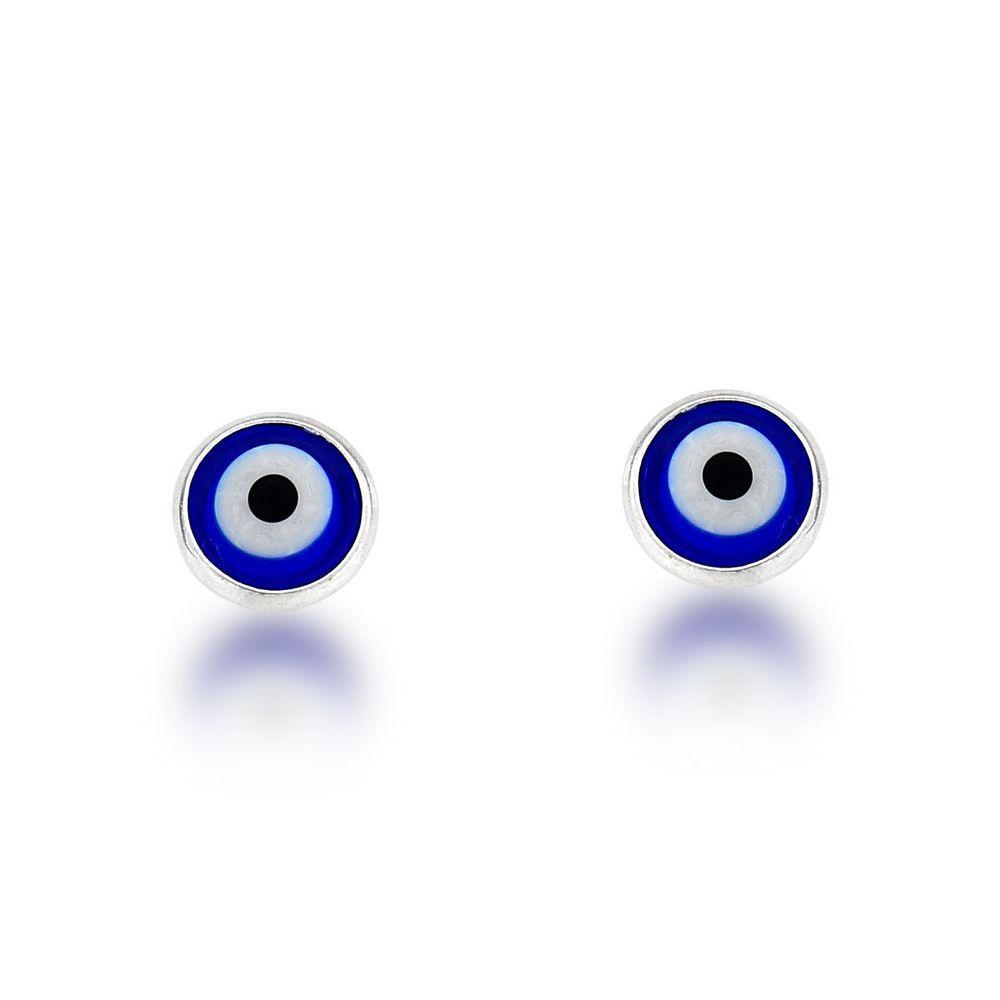 Miniatura Brinco Olho Grego Sintético Azul Escuro Prata 925 - 8mm