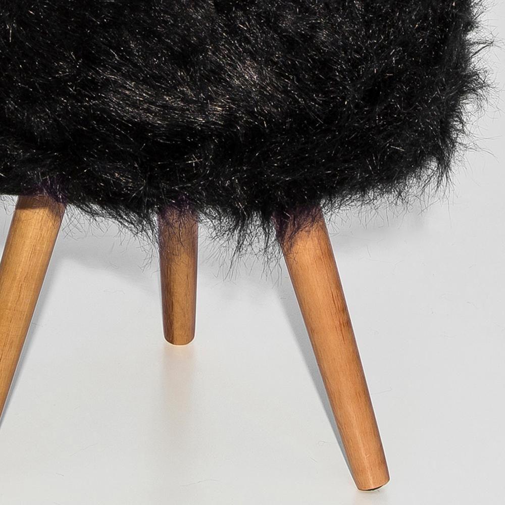 Miniatura Puff Puf Decorativo Tumir Pelo Sintetico Preto Sone Preto