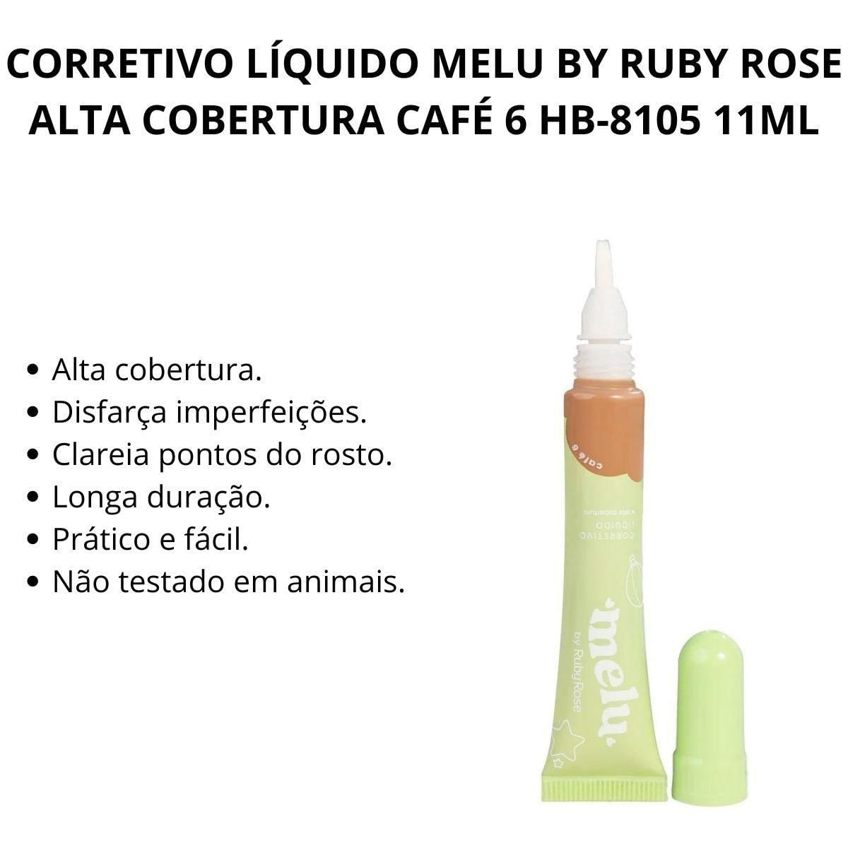 Miniatura Corretivo Líquido Melu By Ruby Rose Alta Cobertura Café 6