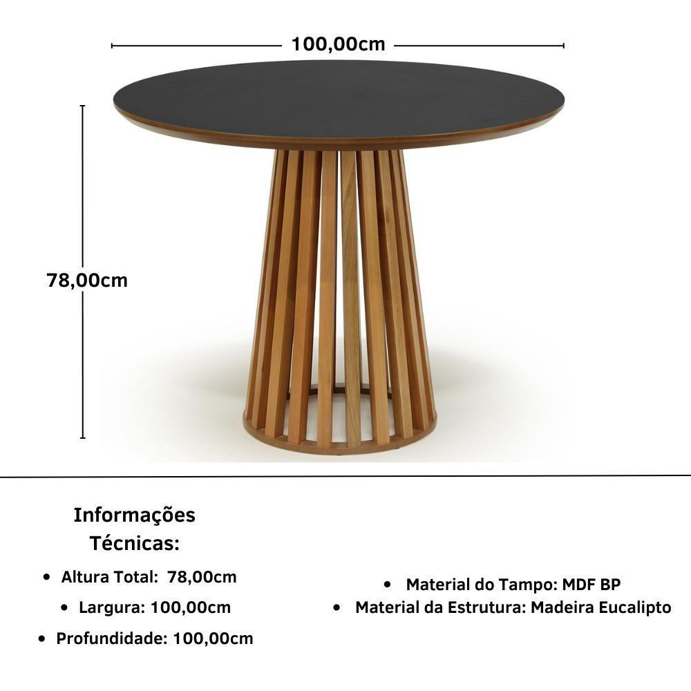Conjunto Mesa De Jantar Redonda Luana Amadeirada Preta 100cm Com 4 Cadeiras Eames Eiffel - Amarelo