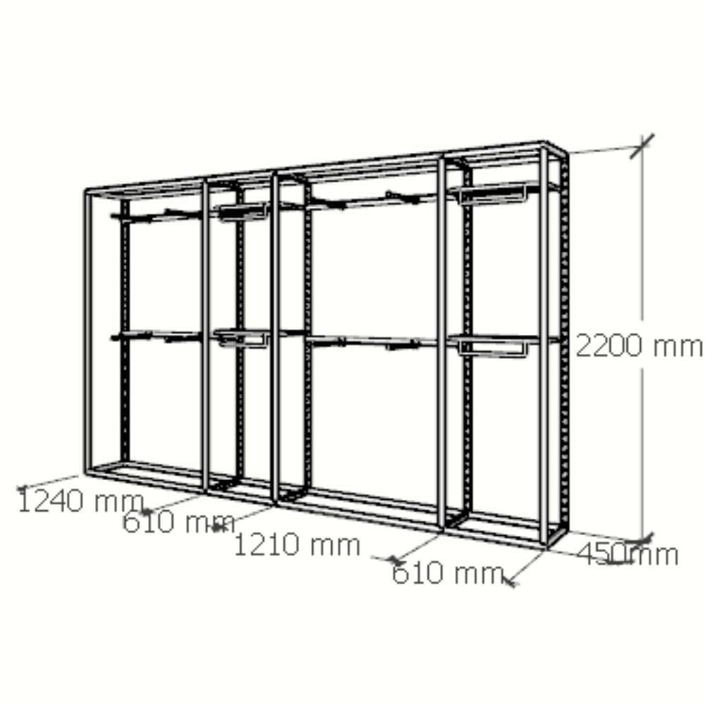 Miniatura Closet Araras, Guarda Roupas Aberto Industrial Com 20 Peças Preto Fdprp480