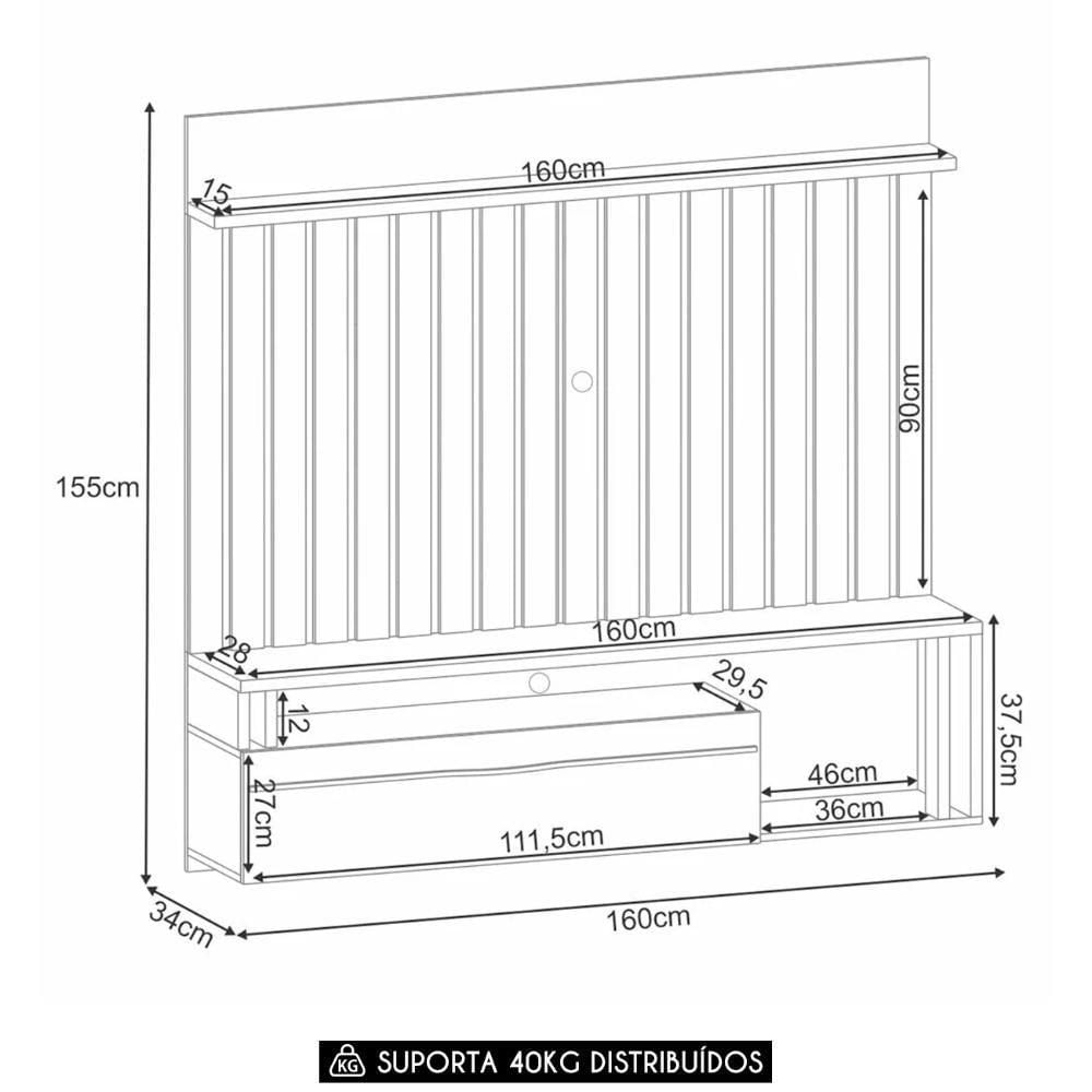 Miniatura Painel Tv 55 Pol 160cm Bancada Suspensa Elza H01 Off-castanho - Mpozenato