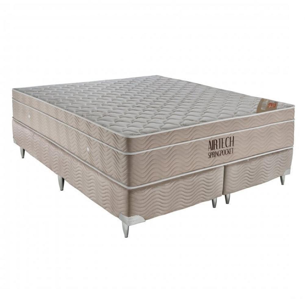 Miniatura Conjunto Cama Box Colchão Airtech Spring Pocket Super King 193x203x30cm Ortobom Branco/Bege