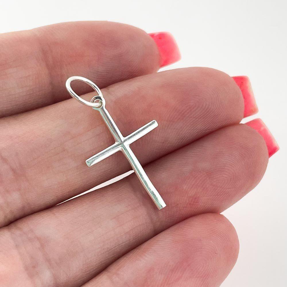 Miniatura Pingente Crucifixo Palito Liso Prata 925