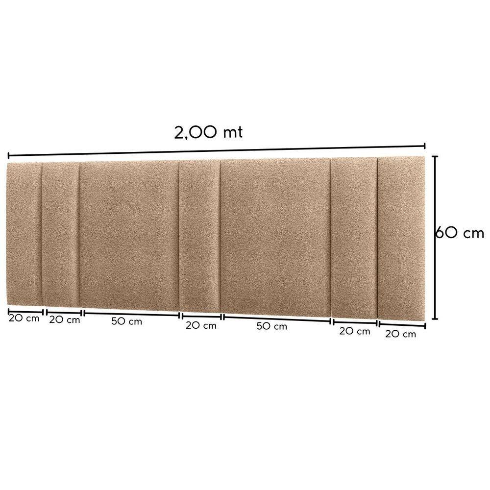 Miniatura Cabeceira Estofada Iluminação Led Cama Casal King Size 200 Cm Cor:buclé Bege