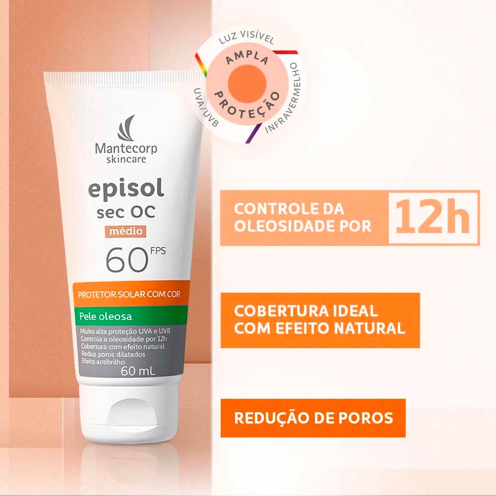 Miniatura Mantecorp Episol Sec Oc Kit com 3 Unidades – Protetor Solar Facial com Cor FPS60 – Médio 60ml Kit