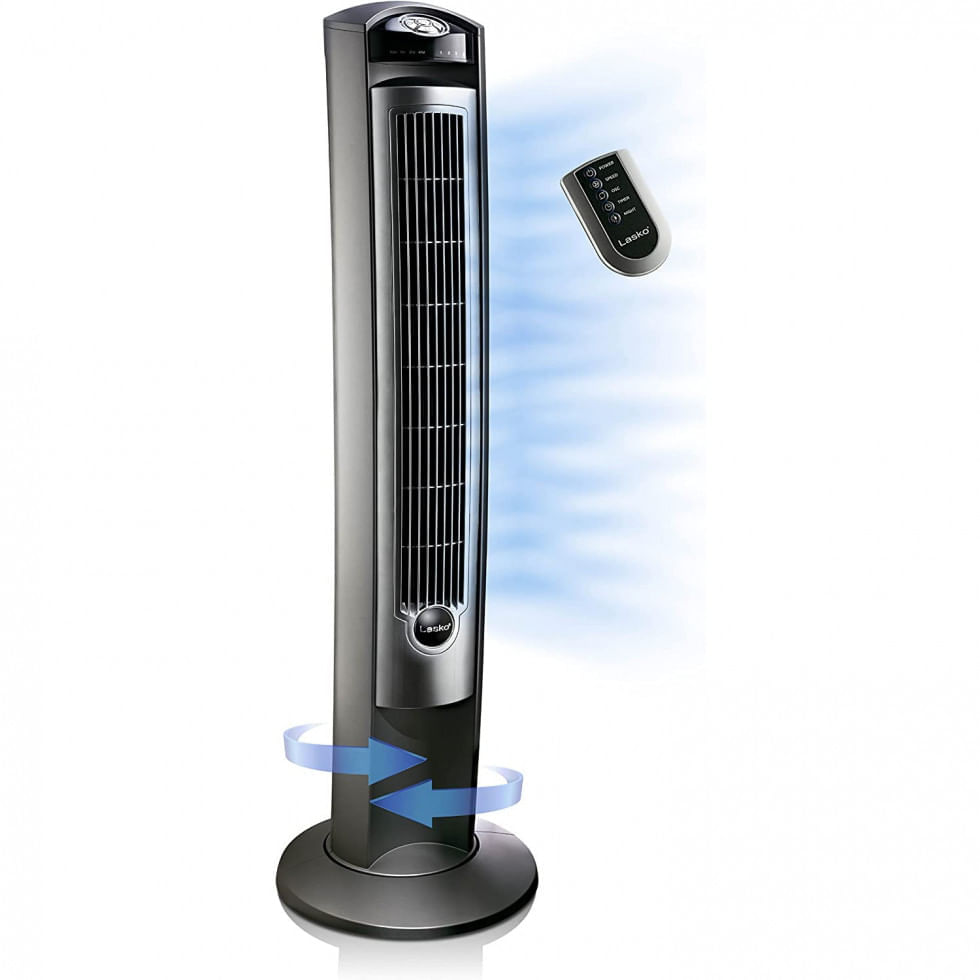 Miniatura Ventilador de Torre Lasko T42951 com 3 Velocidades, Controle Remoto e Silencioso, 110V, Preto