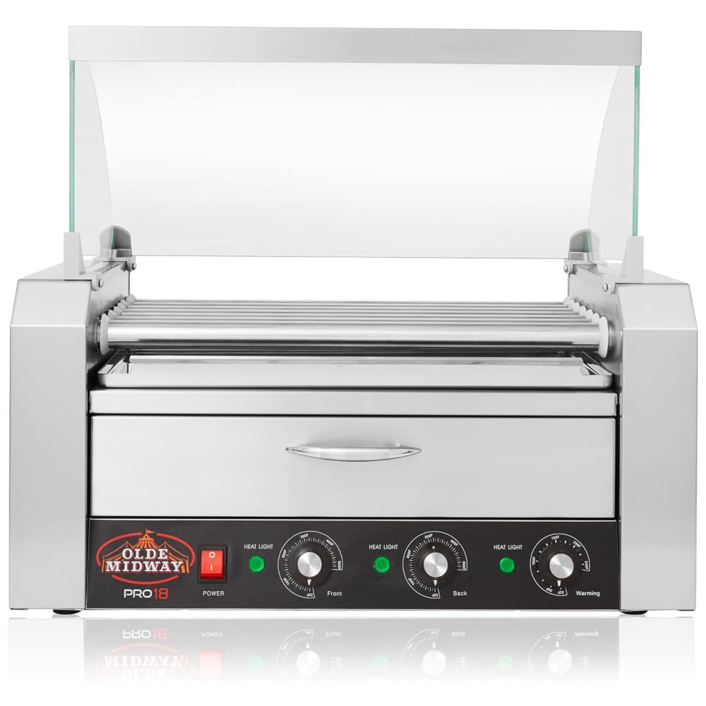 Miniatura Máquina para Cachorro Quente 7 Rolos até 18 Salsichas com Gaveta de Aquecimento, 110V 1100W, OLDE MIDWAY, Prata