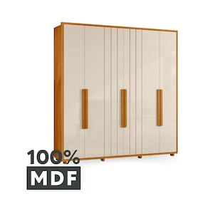 Miniatura Guarda-Roupa Casal Madetec Portinari com Espelhos 6 Portas 4 Gavetas Ripado Angular Amortecimento Cabideiro Extensível ARM 6PT C/ESP 4GV MADETEC VERONESE CINAMOMO