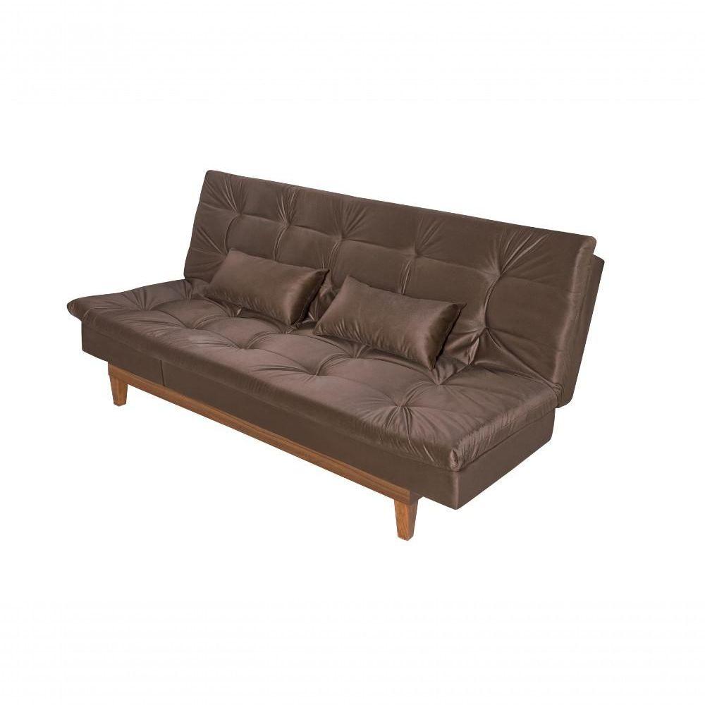Sofá Cama Versátil 3 Lugares Império Reclinável Casal Pés Madeira Espuma Especial D33 Suede Marrom 379