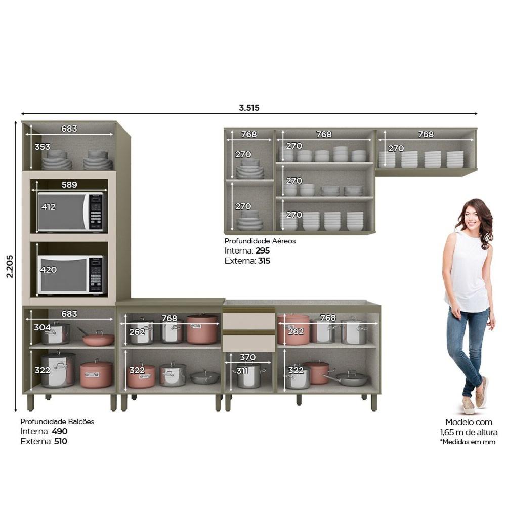 Miniatura Cozinha Completa 5 Peças para Forno e Cooktop 12 Portas Aurora Espresso Móveis Duna/Cristal