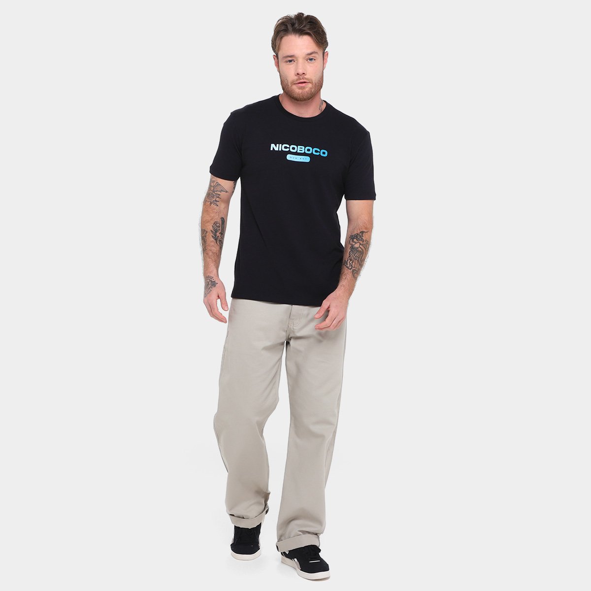 Miniatura Camiseta Nicoboco Slim Fit Panteao Masculina Preto - G