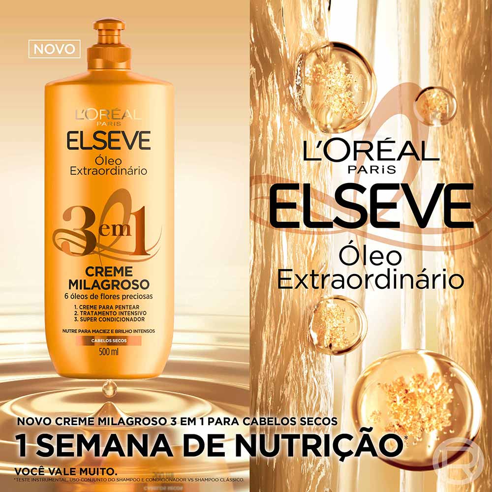 Miniatura Elseve Creme Milagroso 3 em 1 Elseve Óleo Extraordinário 500ml