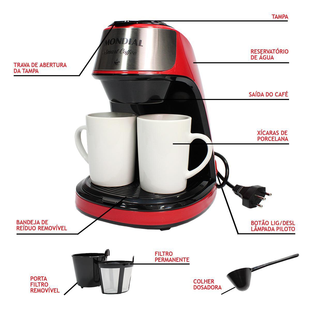 Miniatura Cafeteira Mondial Smart Com 2 Xícaras 110V - Vermelha