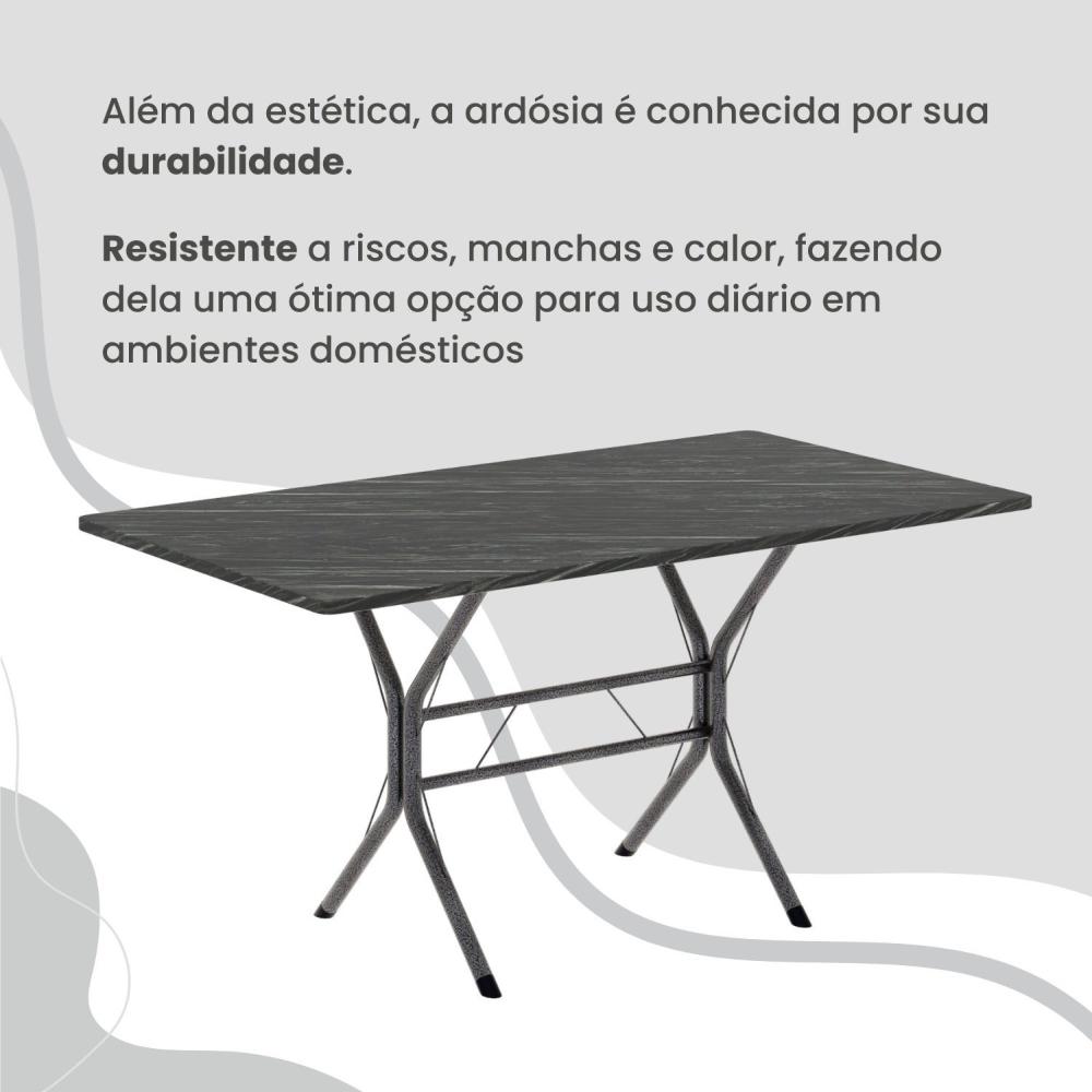 Conjunto Sala de Jantar Mesa Retangular 100x60cm Tampo Pedra Ardósia Indiana 4 Cadeiras Paraty Preto Floral / Mart Prata