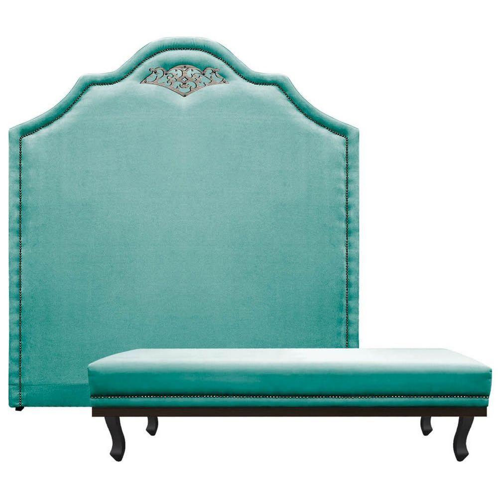 Miniatura Kit Cabeceira E Calçadeira King P02 195cm Azul Tiffany