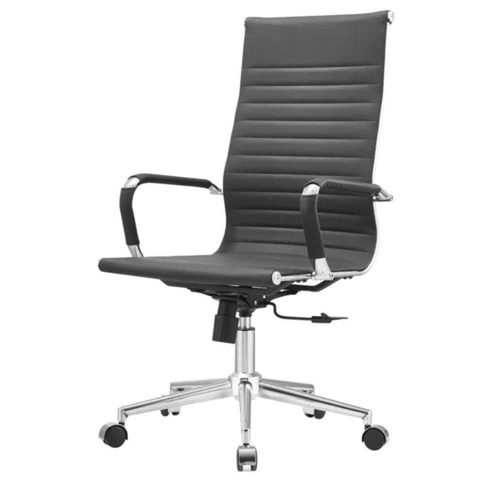 Kit 2 Cadeiras Giratória Alta Office Manhattan Esteirinha Fratini Revestida Em (pu) Preto Base