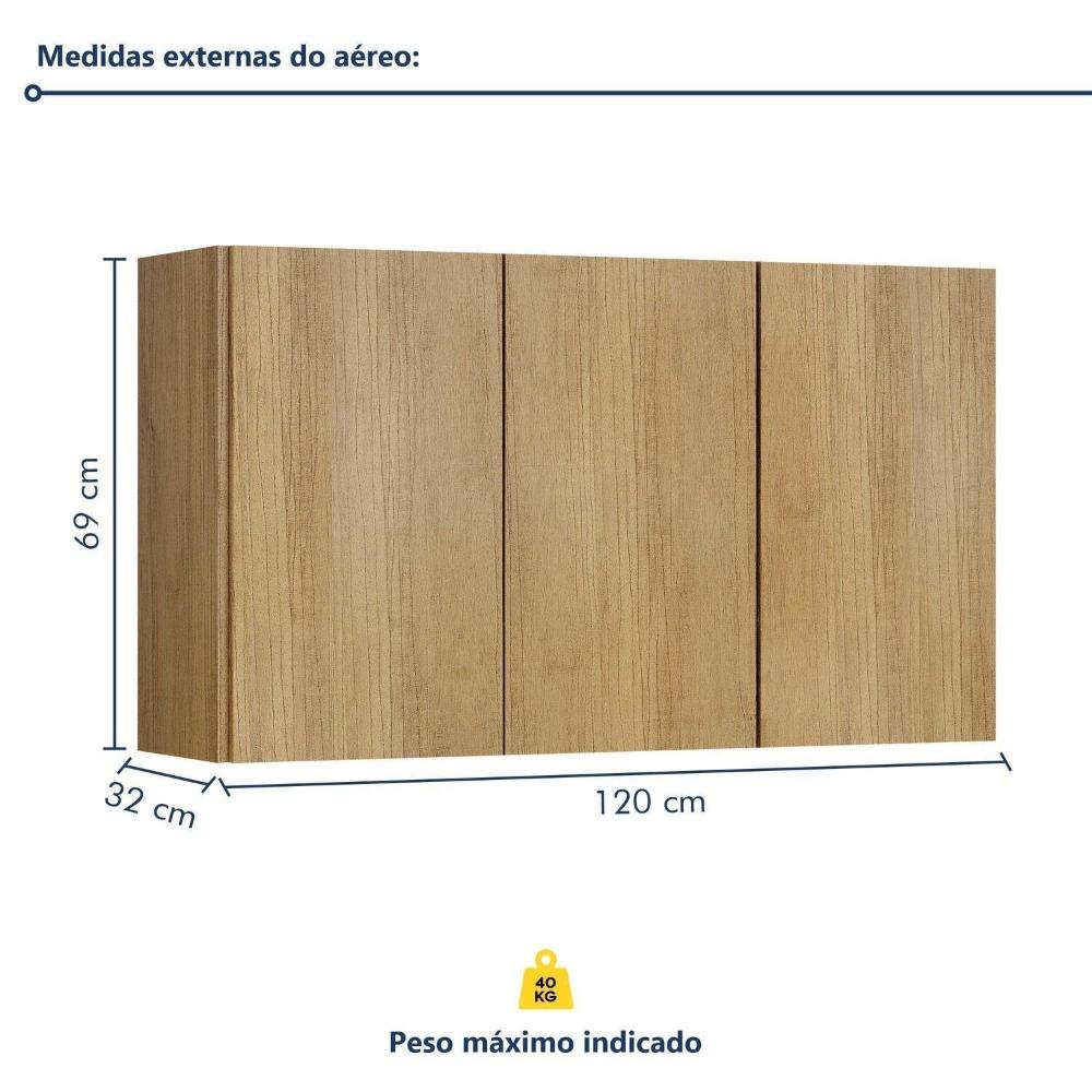 Miniatura Armário Aéreo para Cozinha 3 Portas 120cm Dakota Cinamomo