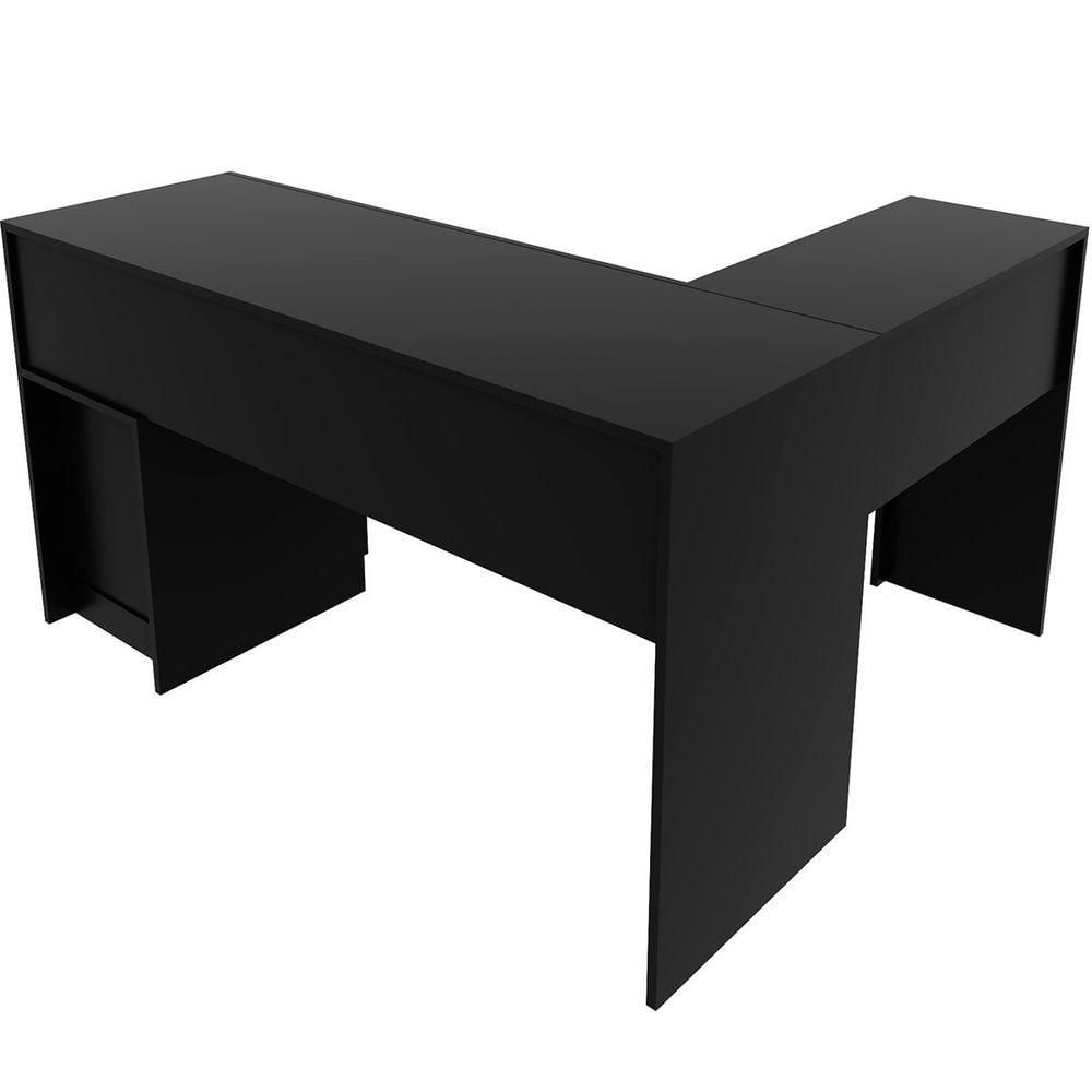 Mesa De Canto Para Escritório Em L Angular Com 2 Gavetas Preto
