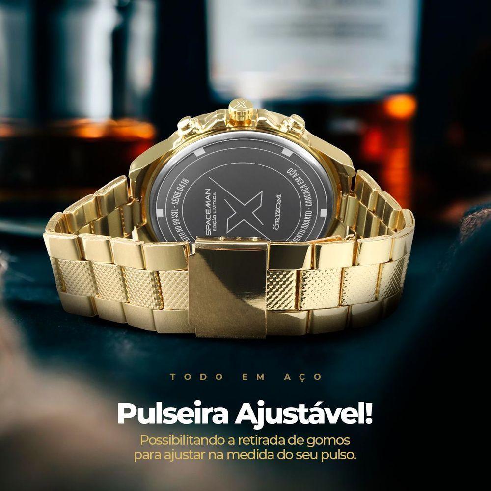 Miniatura Relogio Masculino Dourado Oculos Proteção Uv Casual Social