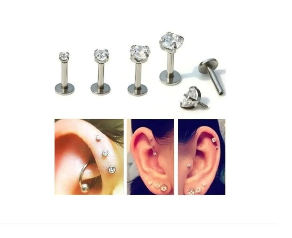 Miniatura Piercing Tragus Labret 4Mm Zirconia Haste De 10Mm