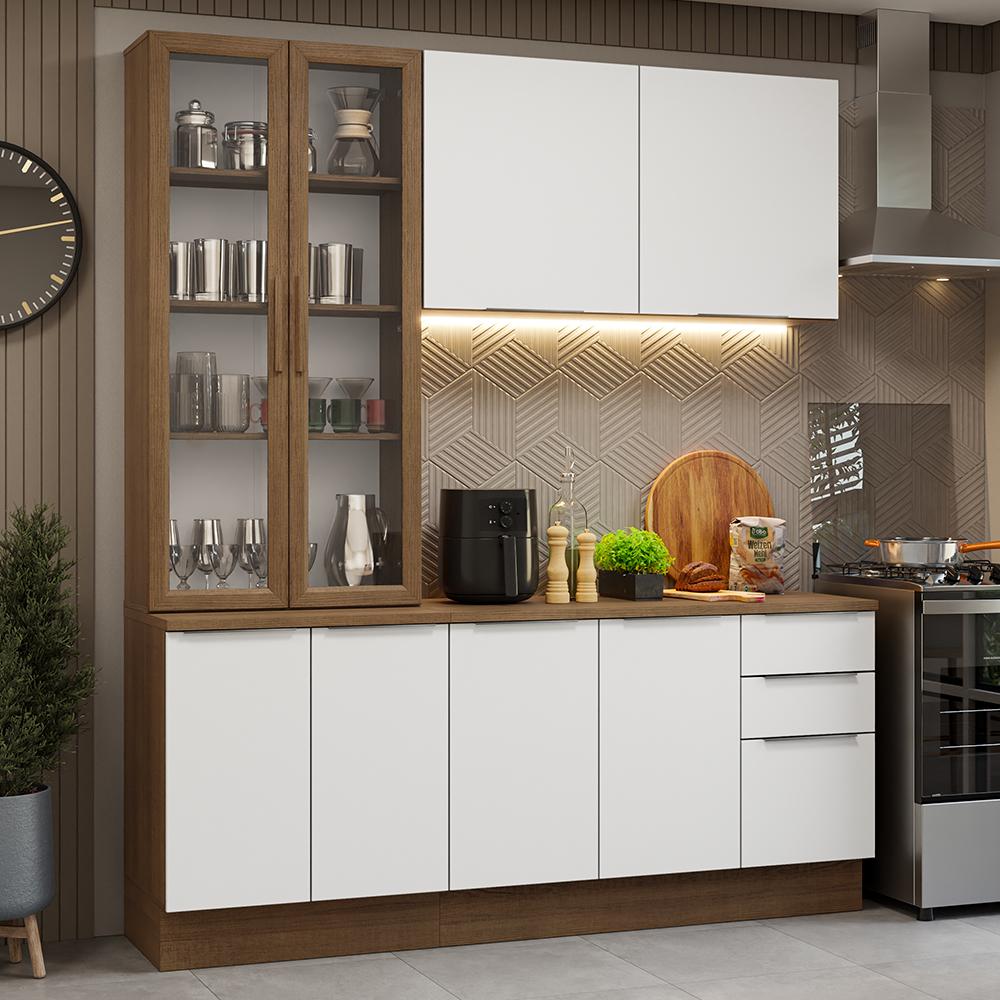 Miniatura Armário de Cozinha Compacta 190cm Rustic/Branco Stella Madesa 03 Rustic/Branco