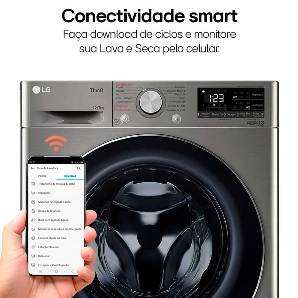 Lava e Seca Smart LG VC4 12kg Look com Inteligência Artificial AIDD CV5012PC4 Inox - 110V