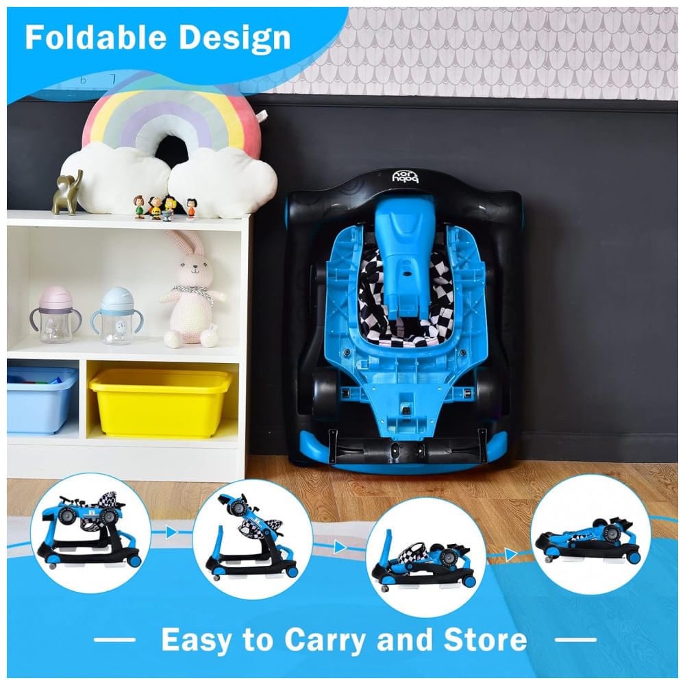 Miniatura Andador Infantil Interativo 4 em 1 com Sons, Luzes e Atividades, Baby Joy, Azul