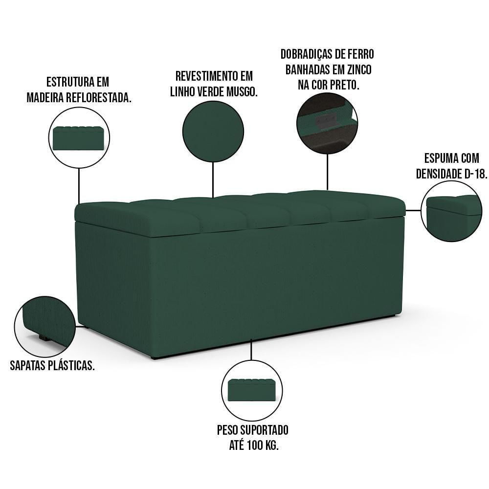 Calçadeira Recamier Baú Dália 100X50cm W01 Verde Musgo