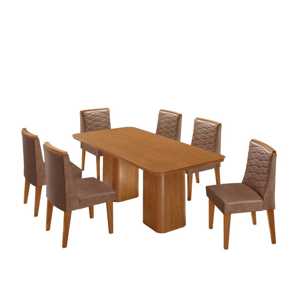 Miniatura Mesa 180cm Tampo Mdf Canto Copo 6 Cadeiras Sakura NATURALLE / OFF WHITE