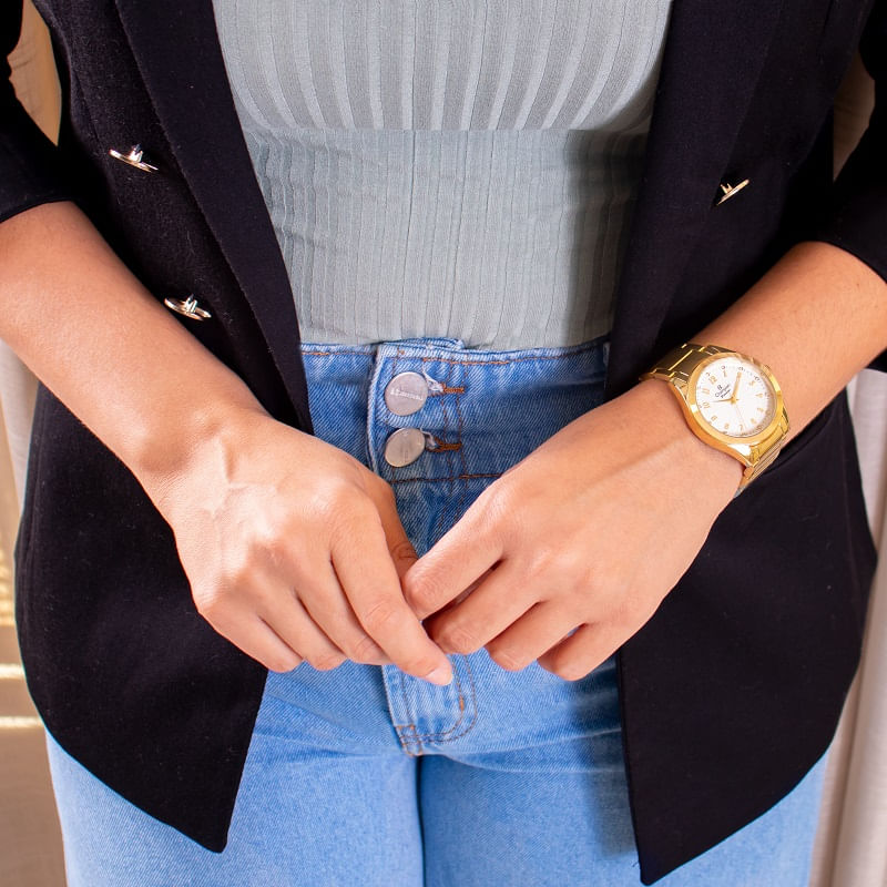 Kit Relógio Feminino Champion Dourado Prova D'água 50 metros CN29409D com Colar e Brincos