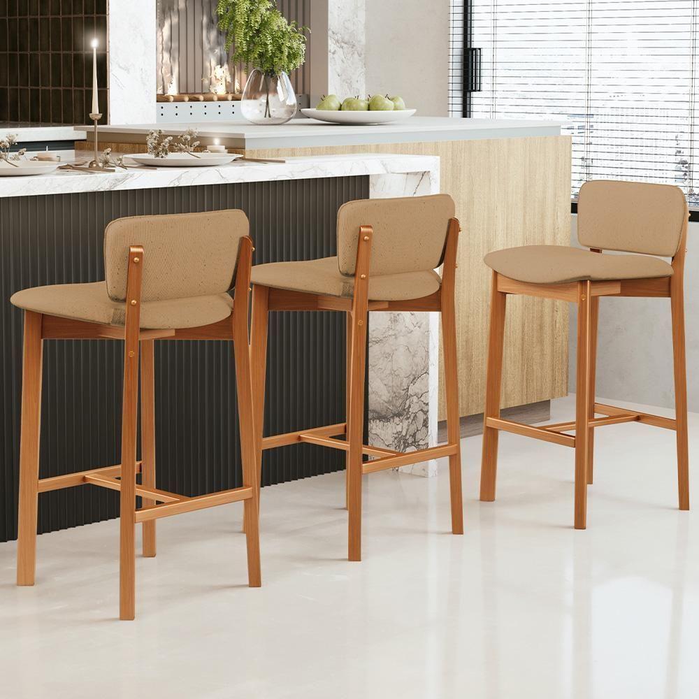 Miniatura Kit 02 Banquetas Alta Para Cozinha Sala De Jantar Bar Dara L02 Linho Bege Escuro - Lyam Decor