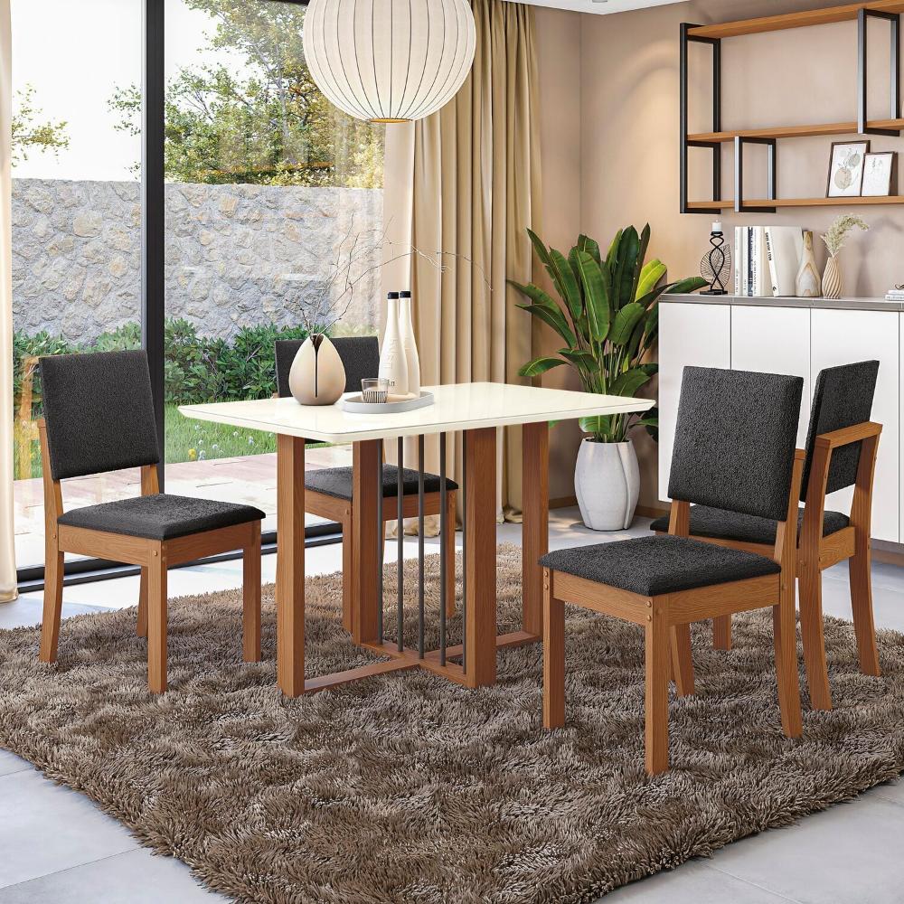 Miniatura Conjunto Mesa Antonela com 4 Cadeiras Canela/Titanio