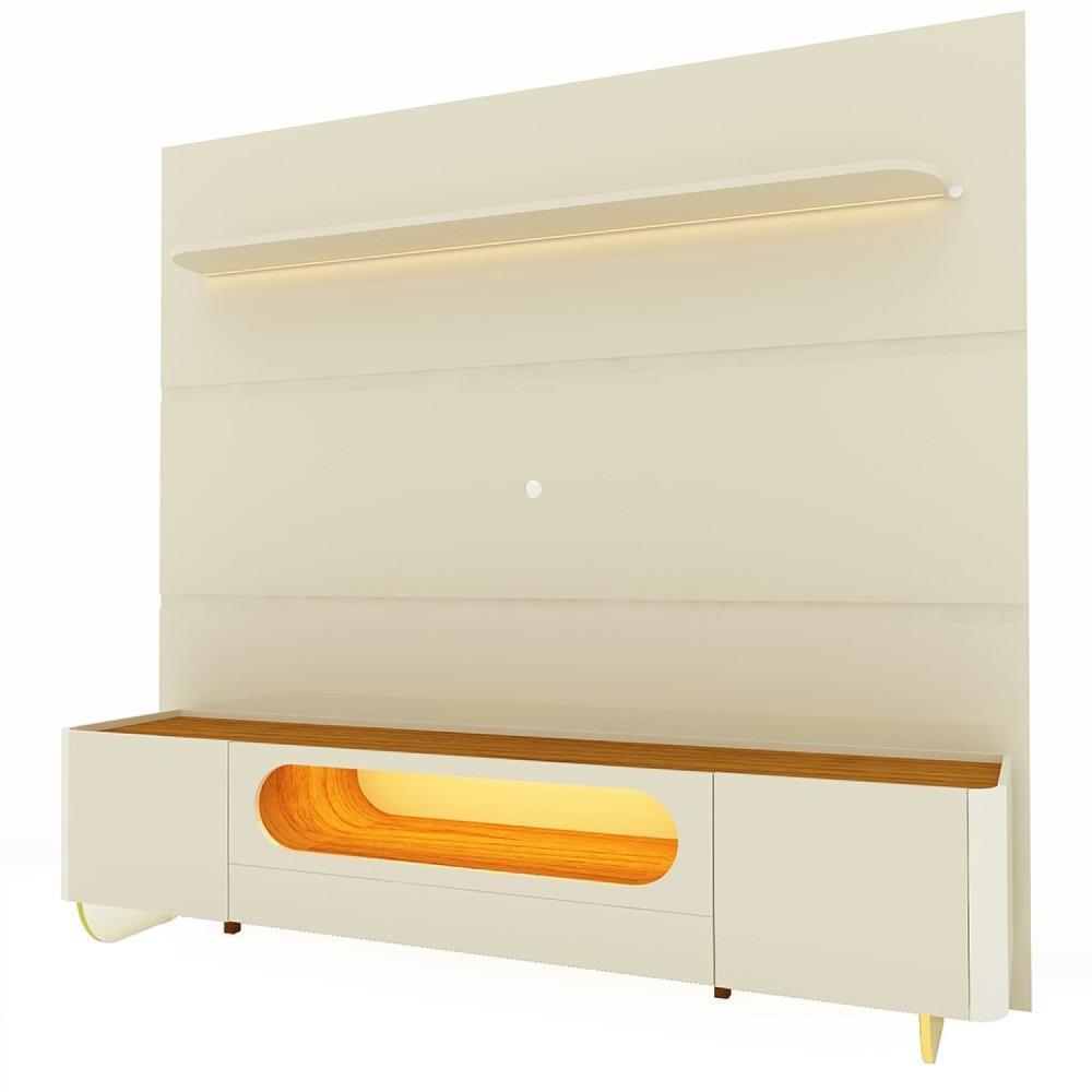 Rack com Painel para Tv até 85 Polegadas 1 Gaveta 2 Portas com Led 1 Prateleira Off White/Off White-Naturale