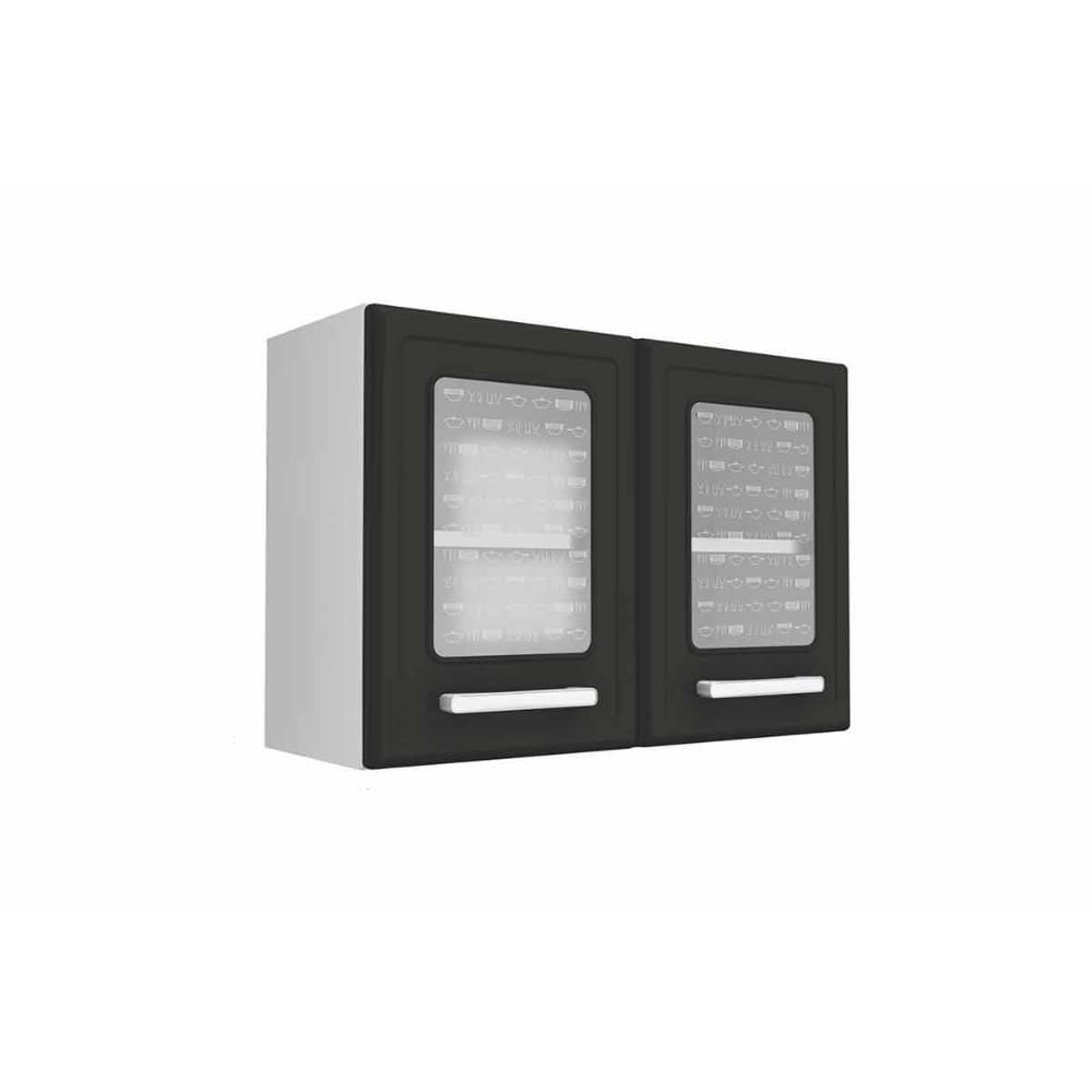 Miniatura Armário De Cozinha Modulado Gourmet 7006 2 Portas C-vidro Branco-preto - Bertolini