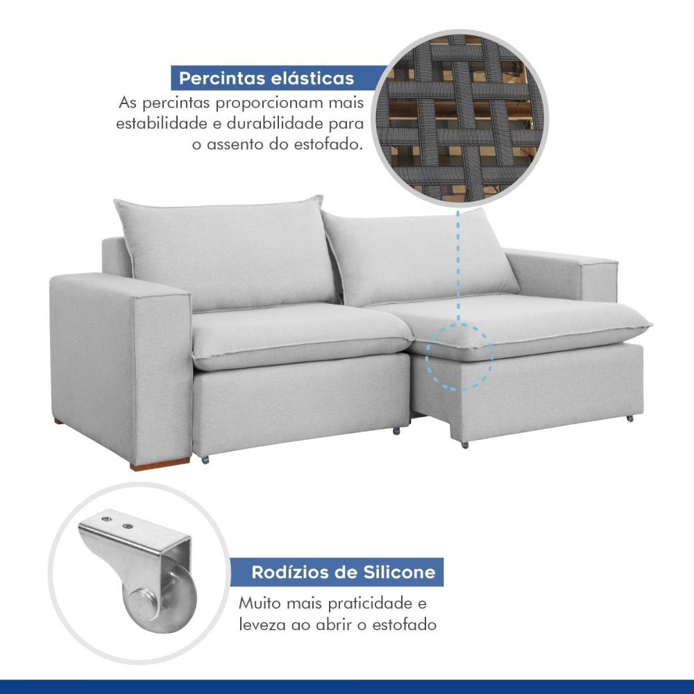 Sofá Retrátil 220cm Barcelona Linho/Gelo