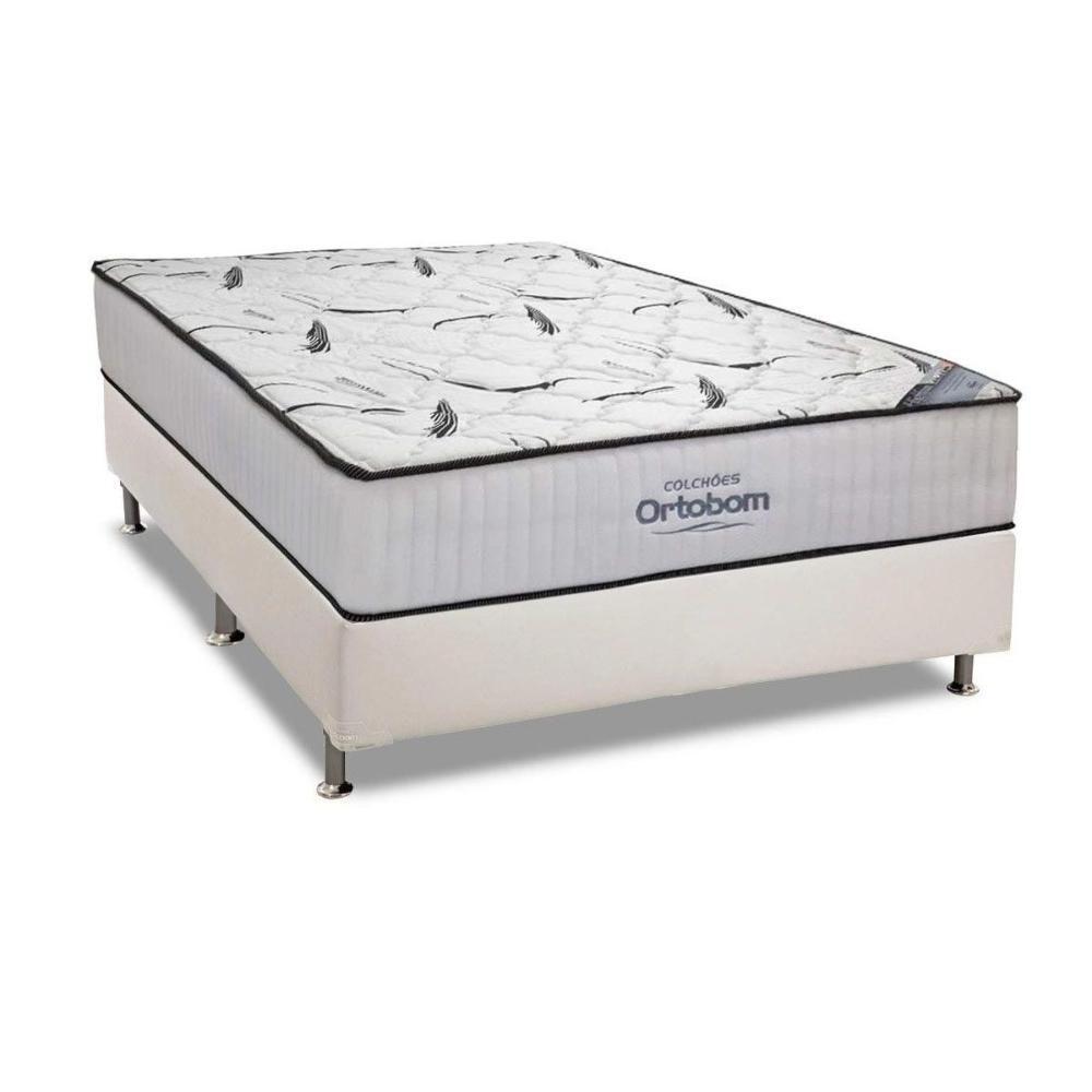 Miniatura Cama Box Casal: Colchão Espuma Ortobom D45 High Foam + Base Crc Courano White(138X188)