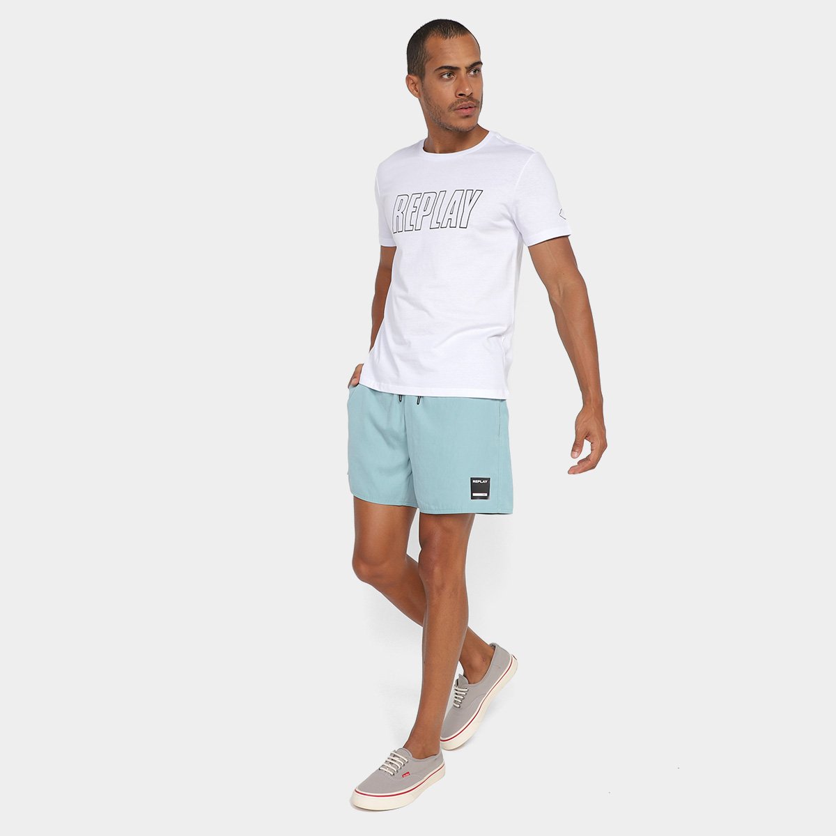 Miniatura Bermuda D'Água Replay Peach Touch Cós Elastico Masculina Azul - EGG